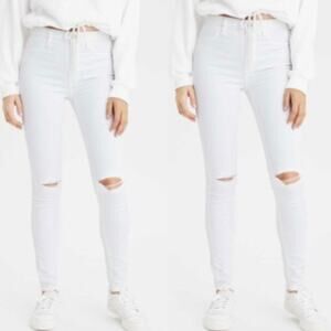 American Eagle Super‎ Stretch White Ripped Knee Skinny Jeans Plus Size 24 New